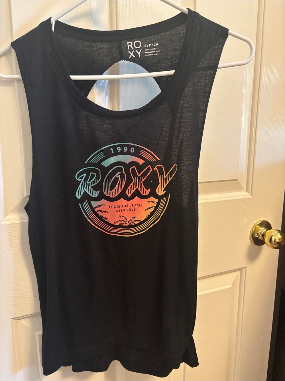 Roxy Black Tank with Multicolor Beach Logo